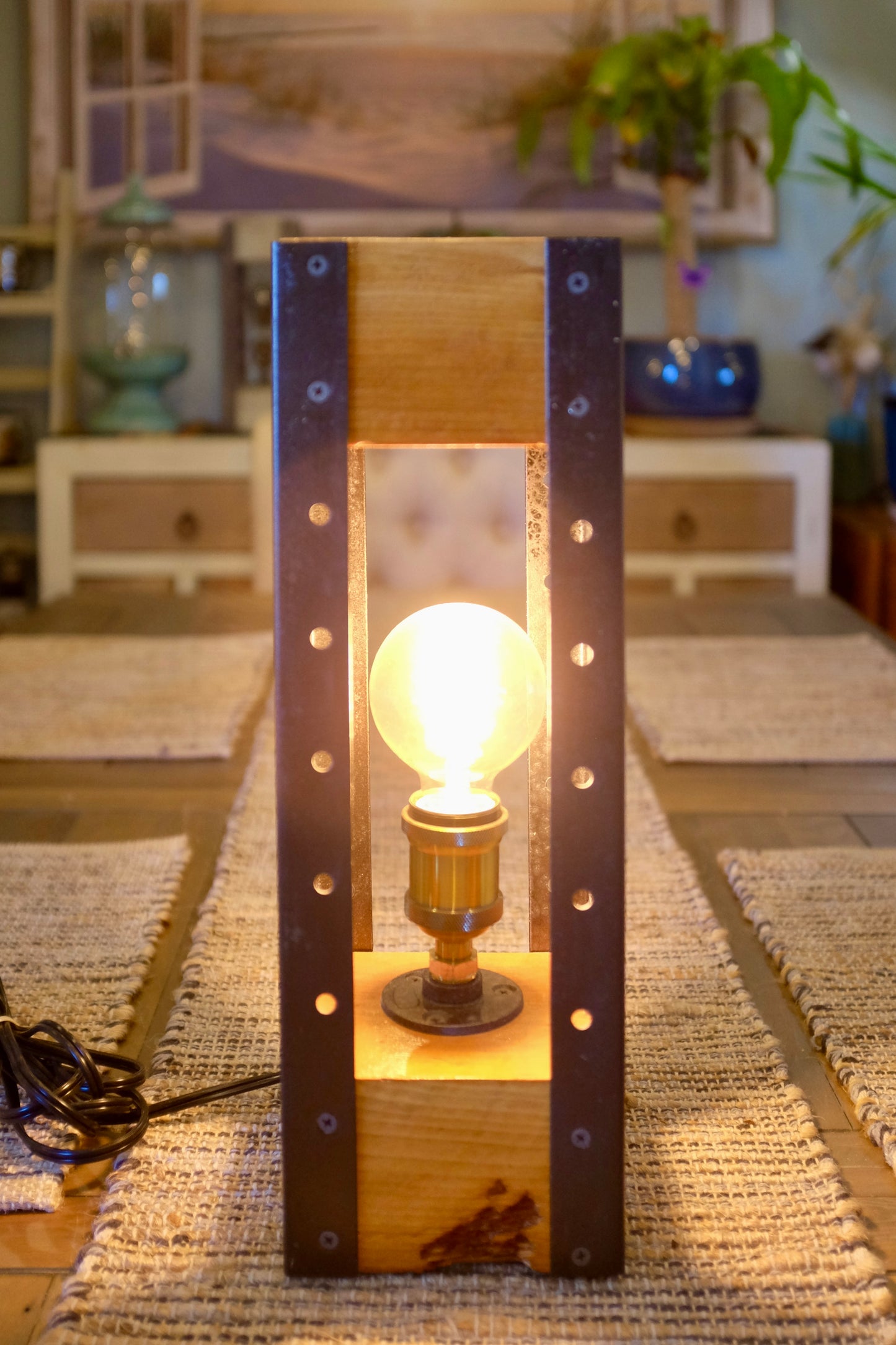 Industrial Style Table Lamp ft. Reclaimed Slow Growth Pine
