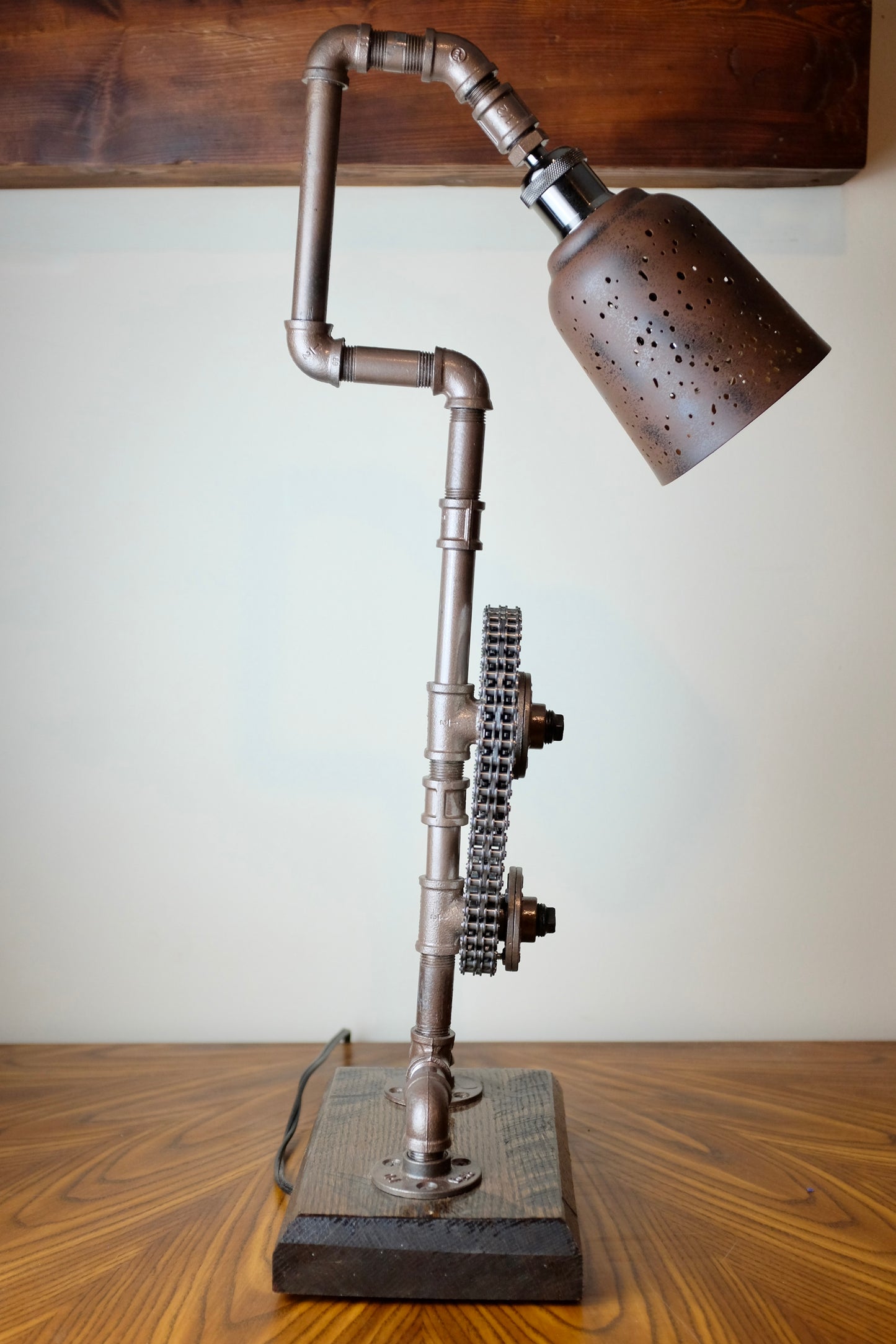 Industrial Style Cast Iron Pipe Lamp w/ Chevy Timing Chain