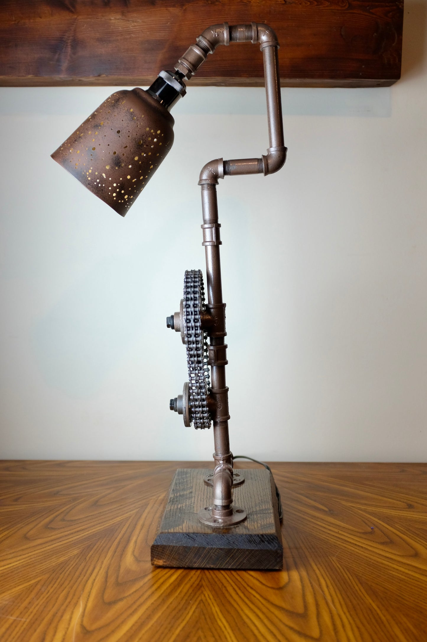 Industrial Style Cast Iron Pipe Lamp w/ Chevy Timing Chain
