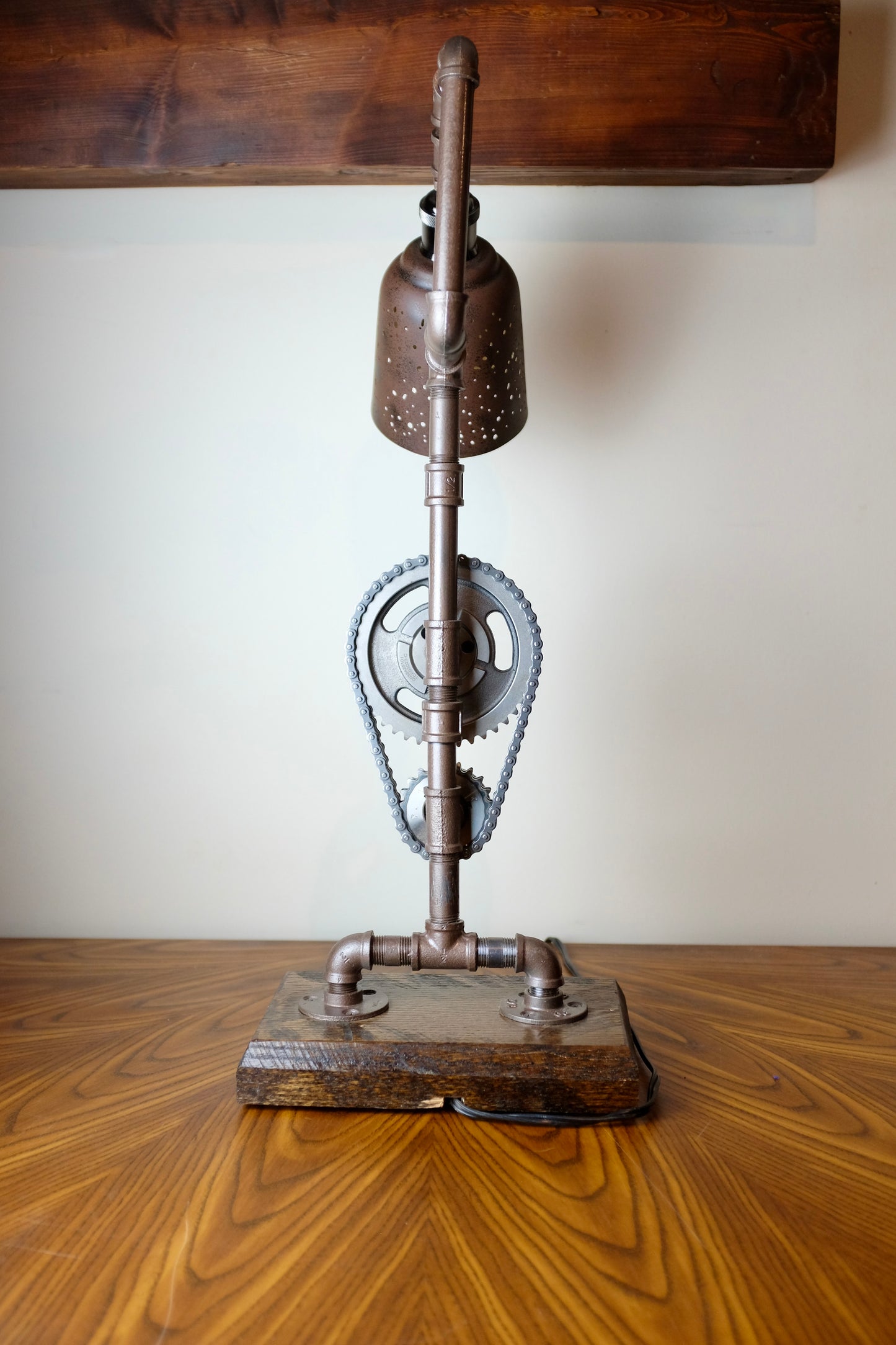 Industrial Style Cast Iron Pipe Lamp w/ Chevy Timing Chain